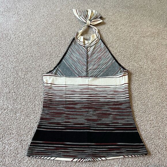 Vintage 90s Y2K Agaci Too Vertical Stripes Halter Tie Tank Top - Picture 2 of 5